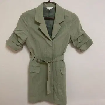 그린 스트라이프 미니 원피스 반팔 벨트 포함