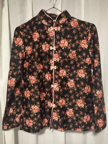 꽃무늬 차이나 셔츠 블라우스 핑크 버튼 개성 있는 구제 의류