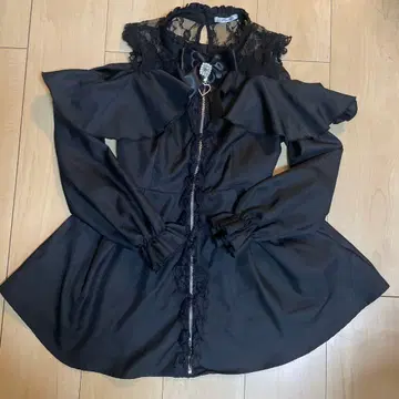 지뢰계 블랙 레이스 리본 포함 긴팔 블라우스