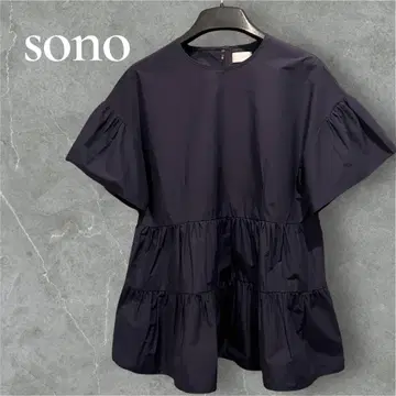 SONO 반팔 티어드 블라우스 펄 버튼 네이비 사이즈 1 루즈핏