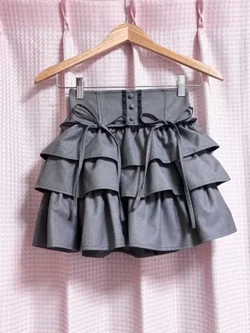 정품 HONEY MEW 허니뮤우 티어드 프릴 스커트 그레이 XS