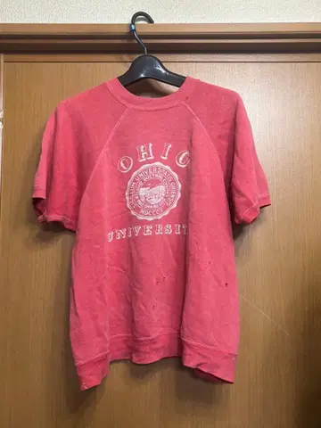 60s 빈티지 반팔 맨투맨 Ohio 3단 칼리지 페이드 레드