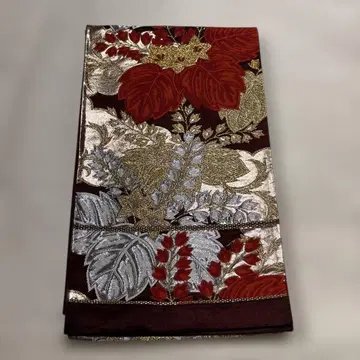 d3119 꽃무늬 후쿠로 오비 빨간색 금 와인 레드