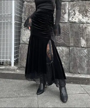 LVEU. 셔링 벨로아 머메이드 스커트