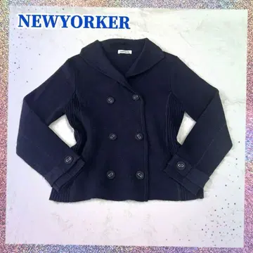 뉴요커 더블 니트 자켓 네이비 울 피코트풍 L 고급