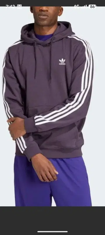 adidas 다크 퍼플 쓰리 스트라이프 후드티