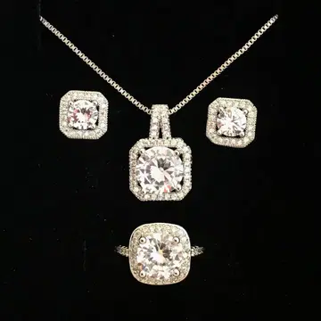 큐빅 지르코니아 CZ 다이아 목걸이 귀걸이 반지 3종 세트