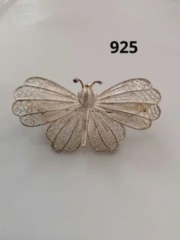 나비 모티브 은선 세공 925 필리그리 브로치 빈티지 공예 은제