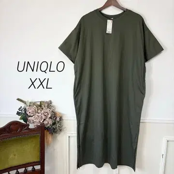 72 새상품 빅 사이즈 유니클로 머서라이즈 코튼 롱 원피스 카키