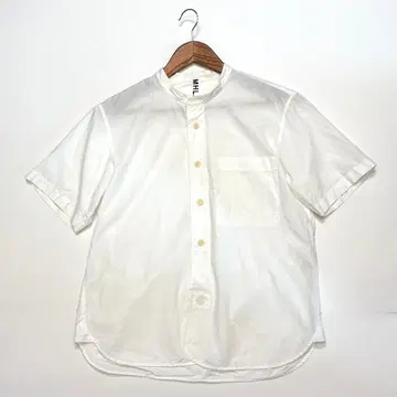 MHL. 반팔 셔츠 린넨 혼방 밴드 카라 화이트 S