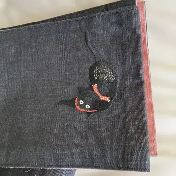 츠모리치사토 검은 고양이 자수 부착형 오비 유카타 오비