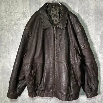 극상 두툼한 양가죽 레더 봄버 자켓 다크 브라운 천연 가죽 안감 올 패턴