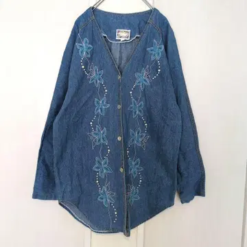 미국 빈티지 의류 데님 커버올 꽃 자수 비즈 빈티지 90s 여성 빈티지