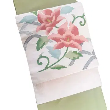 흰색 바탕에 당초 무늬 직조 8촌 나고야 오비