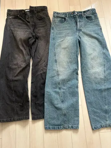 VINTAGE WASHED CURVED DENIM 2세트