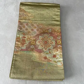 골드 컬러 꽃무늬 후쿠로 오비 자수