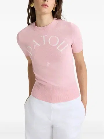 PATOU 핑크 로고 반팔 니트