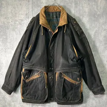 개성파 천연 가죽 코트 차콜 브라운 안감 올 패턴 빈티지