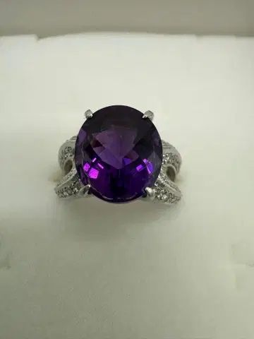 대형 플라티나 자수정 다이아몬드 반지