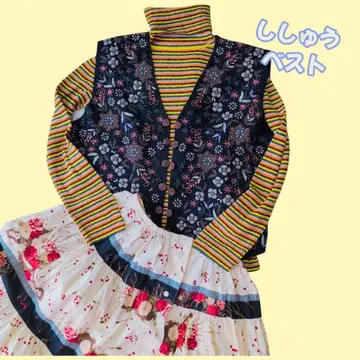 꽃무늬 자수 니트 베스트 구제 의류 vintage 블랙 프리 비즈