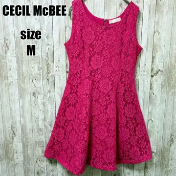 [세실 맥비] 새상품급 전체 레이스 원피스 핑크 M 슬리브리스 화려함