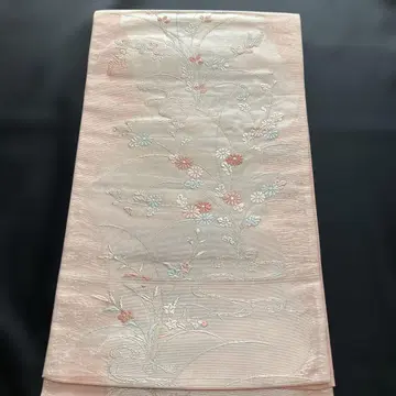 여름 오비 라이트 핑크 색상의 꽃무늬 후쿠로 오비 심 넣은 마감