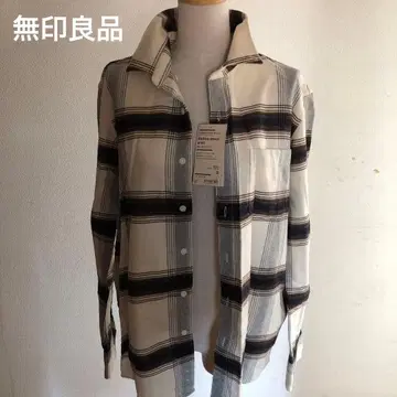 MUJI 아이보리 체크 버튼다운 셔츠 S