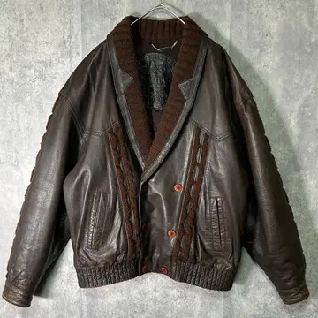 고급 스페인산 레어 디자인 가죽 자켓 짧은 기장 브라운 빈티지