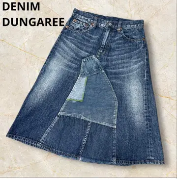 DENIM DUNGAREE 패치워크 데님 스커트 데미지 M