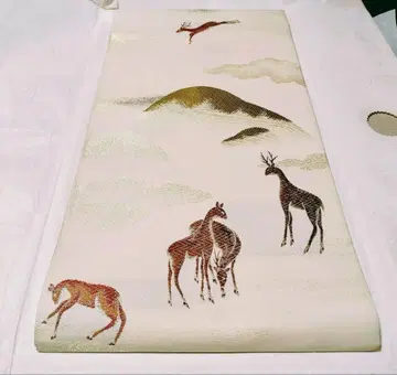 미사용품 사슴과 산 자수 장식 후쿠로 오비