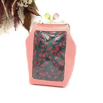 손잡이 달린 최애 인형 가마구치 딸기 가마구치 ( 핑크 x 그린 )