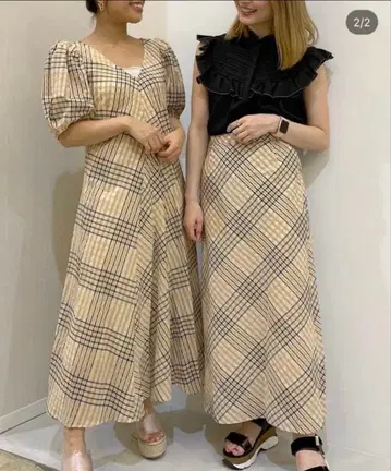 COCODEAL 오간자 축구 체크 퍼프 슬리브 원피스