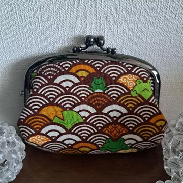 B 파랑 물결 개구리 패턴 미니 모자 가마구치 지갑