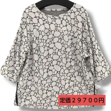 튜닉 보더 스트라이프 변형 도트 돌먼 슬리브 화이트 블랙 일본제