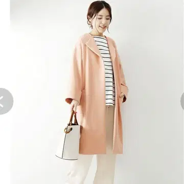 새상품급! Spick and Span 살몬 핑크 더블 크로스 노카라 코트