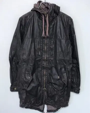 00년대 구제 의류 후드 부착 코팅 가공 피쉬테일 모즈 코트