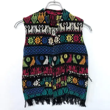 70s 과테말라 히피 민족 구제 의류 자카드 자수 프린지 베스트