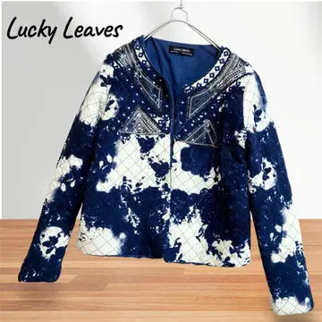 Lucky Leaves 노카라 퀼팅 자켓 네이비 x 화이트 M 사이즈