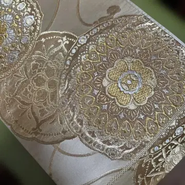 골드 꽃무늬 자수 후쿠로 오비 결혼식 성인식 축하 리메이크 얼룩 없음