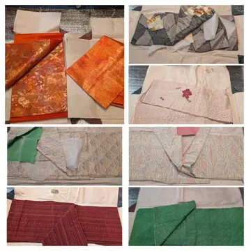 기모노 모음. 기모노 6벌. 후쿠로 오비 2개.