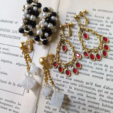 빈티지 귀찌 골드 펄 비즈 플라스틱 비즈 세트