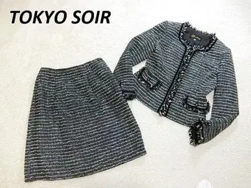새상품급 TOKYO SOIR 트위드 노카라 스커트 셋업 9