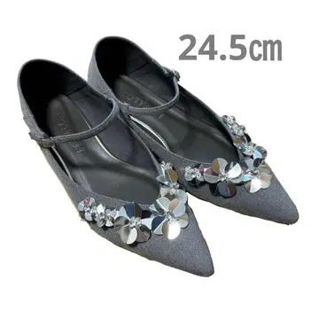 포인티드 메탈 플라워 앵클 플랫 24.5cm