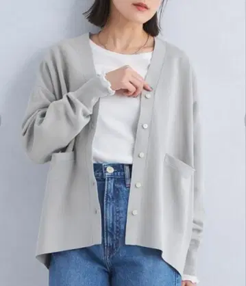 새상품급 그린 라벨 릴랙싱 퍼프 니트 가디건