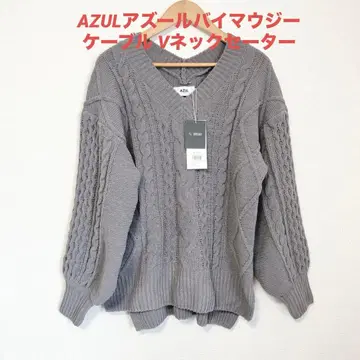 미사용 AZUL 아줄바이마우지 케이블 V넥 니트 스웨터 M