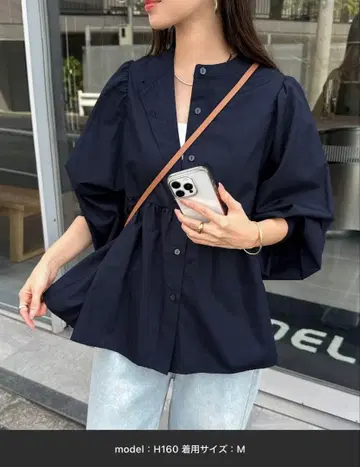 andme 2way 시어 페플럼 셔츠 블라우스 네이비 M