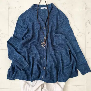 YARRA 야라 린넨 100% V넥 가디건 인디고 블루