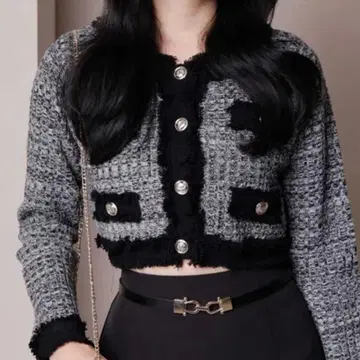 LIP SERVICE 립 서비스 트위드 라이크 프린지 니트 가디건