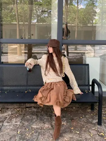 [컨디션 최상] 3세트 시스루 니트 & 프릴 스커트 & 메탈 벨트 S