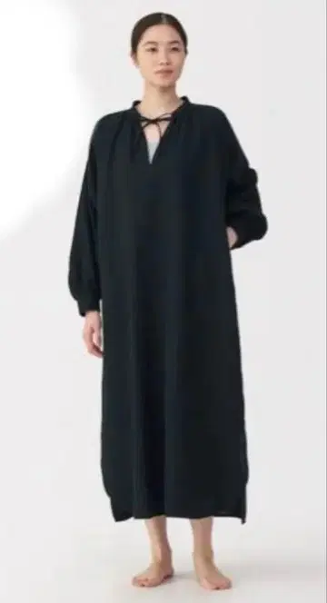 [ 새상품 미사용 ] 무인양품 후와리 시보 거즈 롱 원피스 XL 블랙